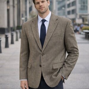 Brown Wool Tweed Three-Button Sportcoat Blazer